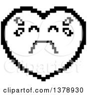 Clipart Of A Black And White Crying Heart Character In 8 Bit Style Royalty Free Vector Illustration
