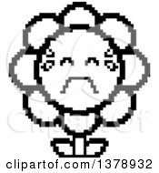 Clipart Of A Black And White Crying Daisy Flower Character In 8 Bit Style Royalty Free Vector Illustration