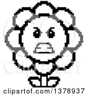 Poster, Art Print Of Black And White Mad Daisy Flower Character In 8 Bit Style