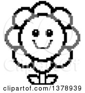 Clipart Of A Black And White Happy Daisy Flower Character In 8 Bit Style Royalty Free Vector Illustration