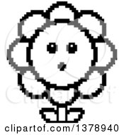 Poster, Art Print Of Black And White Surprised Daisy Flower Character In 8 Bit Style