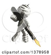 Poster, Art Print Of Fully Bandaged Injury Victim Or Mummy Holding A Fountain Pen