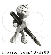 Clipart Of A Fully Bandaged Injury Victim Or Mummy Holding A Pen Royalty Free Illustration