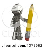 Poster, Art Print Of Fully Bandaged Injury Victim Or Mummy Holding A Pencil