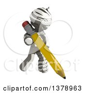 Clipart Of A Fully Bandaged Injury Victim Or Mummy Holding A Pencil Royalty Free Illustration