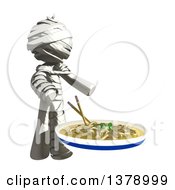 Poster, Art Print Of Fully Bandaged Injury Victim Or Mummy With A Bowl Of Noodles