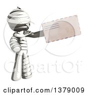 Clipart Of A Fully Bandaged Injury Victim Or Mummy Holding An Envelope Royalty Free Illustration by Leo Blanchette