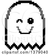 Clipart Of A Black And White Winking Ghost In 8 Bit Style Royalty Free Vector Illustration