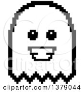 Clipart Of A Black And White Happy Ghost In 8 Bit Style Royalty Free Vector Illustration