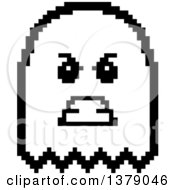 Clipart Of A Black And White Mad Ghost In 8 Bit Style Royalty Free Vector Illustration