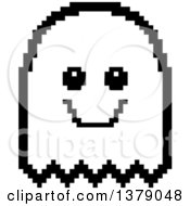 Poster, Art Print Of Black And White Happy Ghost In 8 Bit Style