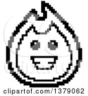 Clipart Of A Black And White Happy Fire Character In 8 Bit Style Royalty Free Vector Illustration
