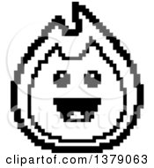 Poster, Art Print Of Black And White Happy Fire Character In 8 Bit Style