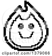 Clipart Of A Black And White Happy Fire Character In 8 Bit Style Royalty Free Vector Illustration