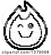Clipart Of A Black And White Winking Fire Character In 8 Bit Style Royalty Free Vector Illustration