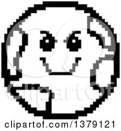 Poster, Art Print Of Black And White Grinning Evil Earth Character In 8 Bit Style