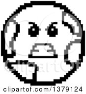 Clipart Of A Black And White Mad Earth Character In 8 Bit Style Royalty Free Vector Illustration