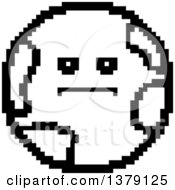 Clipart Of A Black And White Serious Earth Character In 8 Bit Style Royalty Free Vector Illustration