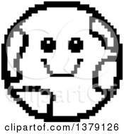 Clipart Of A Black And White Happy Earth Character In 8 Bit Style Royalty Free Vector Illustration