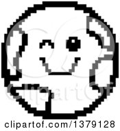 Clipart Of A Black And White Winking Earth Character In 8 Bit Style Royalty Free Vector Illustration