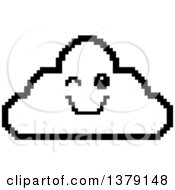 Clipart Of A Black And White Winking Cloud Character In 8 Bit Style Royalty Free Vector Illustration