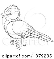 Clipart Of A Black And White Tomtit Bird In Profile Royalty Free Vector Illustration