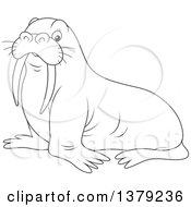 Clipart Of A Cute Black And White Walrus Royalty Free Vector Illustration by Alex Bannykh
