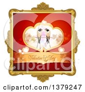 Clipart Of A Gold Ornate Frame With Love Birds And Valentines Day Text Royalty Free Vector Illustration