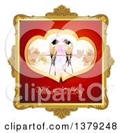 Poster, Art Print Of Gold Ornate Frame With Love Birds And Valentines Day Text
