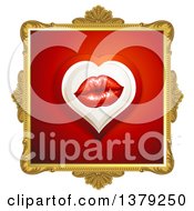 Poster, Art Print Of Gold Ornate Frame With Lips On Red