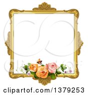 Vintage Ornate Gold Picture Frame With Roses And A Butterfly