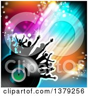 Poster, Art Print Of Background Of Silhouetted Dancers On A Vinyl Record With Swooshes And Lights