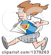 White Super Hero Woman Running And Changing From Her Typical Outfit To Her Suit