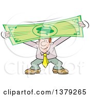 Poster, Art Print Of Pleased Caucasian Business Man Stretching The Dollar