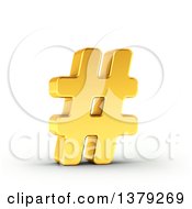 Poster, Art Print Of 3d Golden Hashtag Pound Symbol On A Shaded White Background