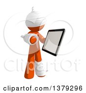 Injured Orange Man Holding A Tablet Computer