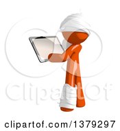 Clipart Of An Injured Orange Man Holding A Tablet Computer Royalty Free Illustration