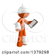 Poster, Art Print Of Injured Orange Man Holding A Smart Phone