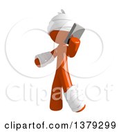 Clipart Of An Injured Orange Man Talking On A Smart Phone Royalty Free Illustration
