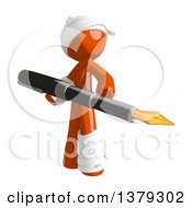 Clipart Of An Injured Orange Man Holding A Fountain Pen Royalty Free Illustration
