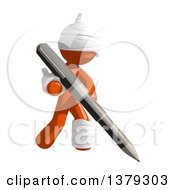 Clipart Of An Injured Orange Man Holding A Pen Royalty Free Illustration