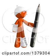 Injured Orange Man Holding A Pen
