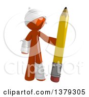 Clipart Of An Injured Orange Man Holding A Pencil Royalty Free Illustration