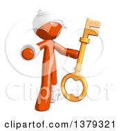 Clipart Of An Injured Orange Man Holding A Key Royalty Free Illustration