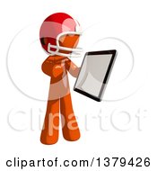 Clipart Of An Orange Man Football Player Holding A Tablet Computer Royalty Free Illustration