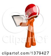 Poster, Art Print Of Orange Man Football Player Holding A Tablet Computer