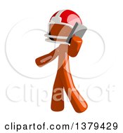 Clipart Of An Orange Man Football Player Talking On A Smart Phone Royalty Free Illustration