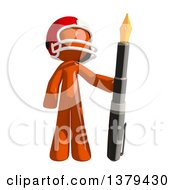 Clipart Of An Orange Man Football Player Holding A Fountain Pen Royalty Free Illustration