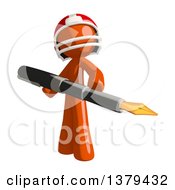 Poster, Art Print Of Orange Man Football Player Holding A Fountain Pen