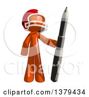 Clipart Of An Orange Man Football Player Holding A Pen Royalty Free Illustration